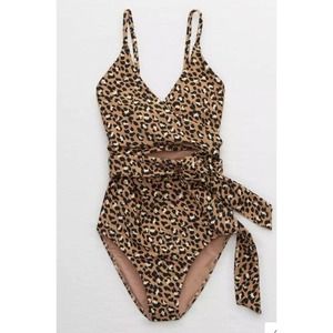 NWT Aerie Leopard Print Wrap One Piece Full Coverage Swimsuit Size XXL